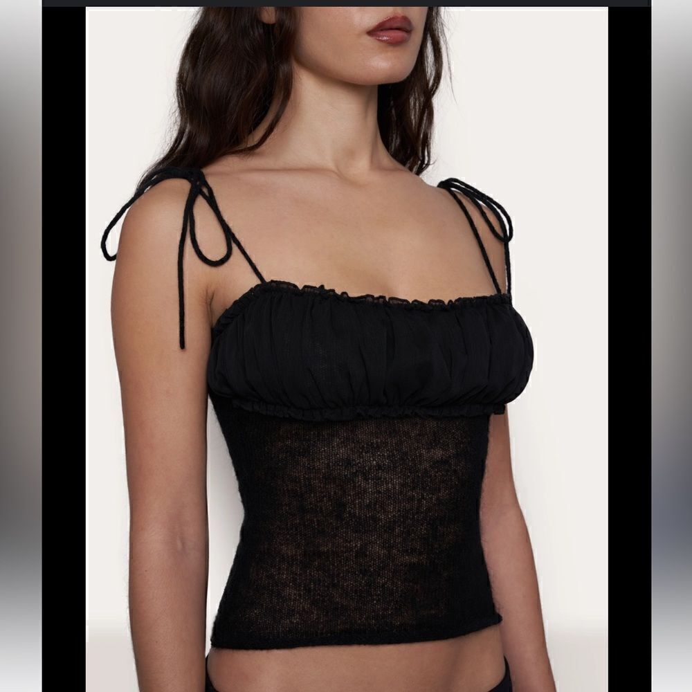 GUIZIO Ruched Chiffon Knit Tank in black size XXS NWT